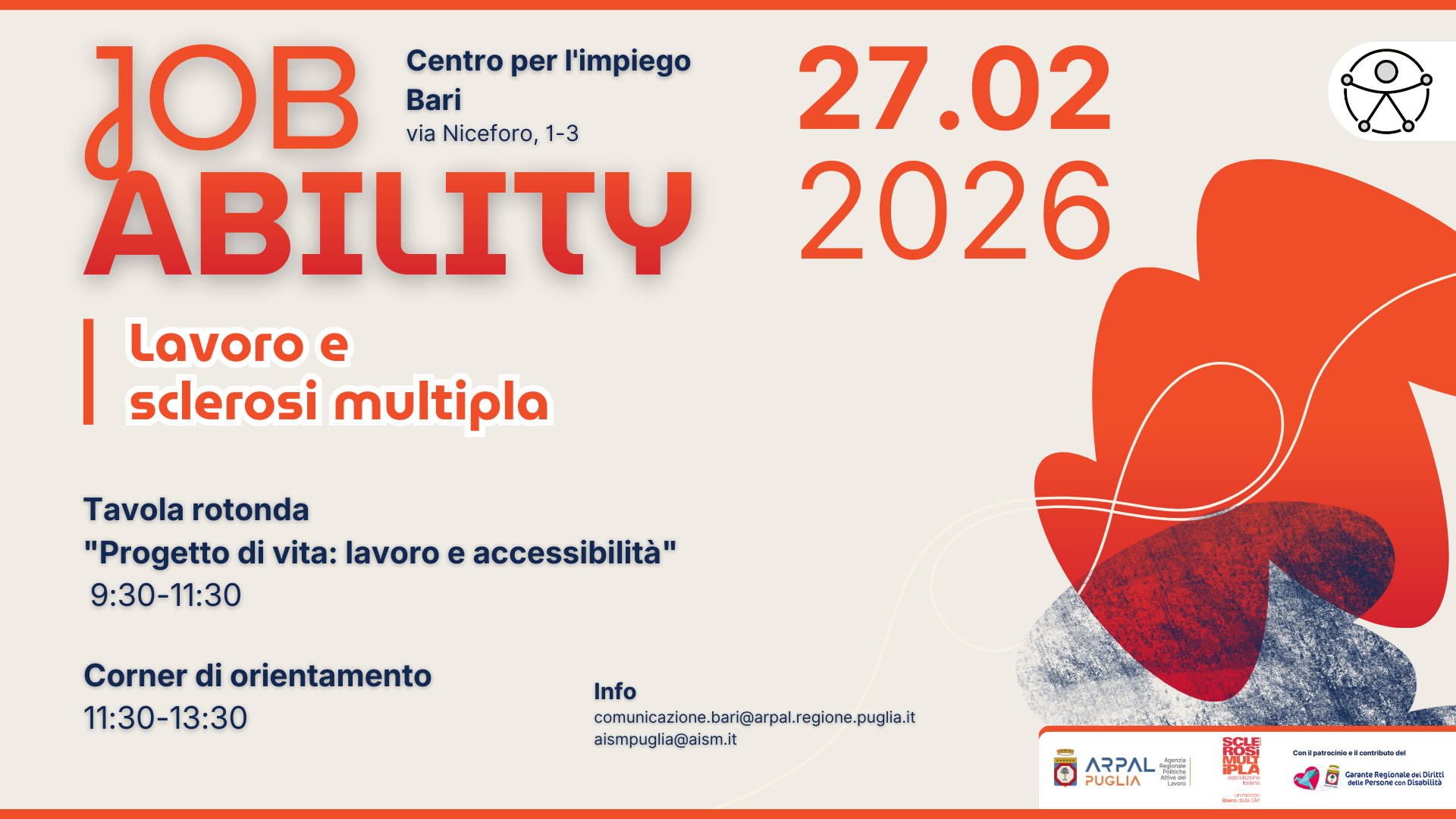 JOB ABILITY: LAVORO E SCLEROSI MULTIPLA. IL 27 FEBBRAIO A BARI UN INCONTRO SUL COLLOCAMENTO MIRATO IN COLLABORAZIONE CON AISM.