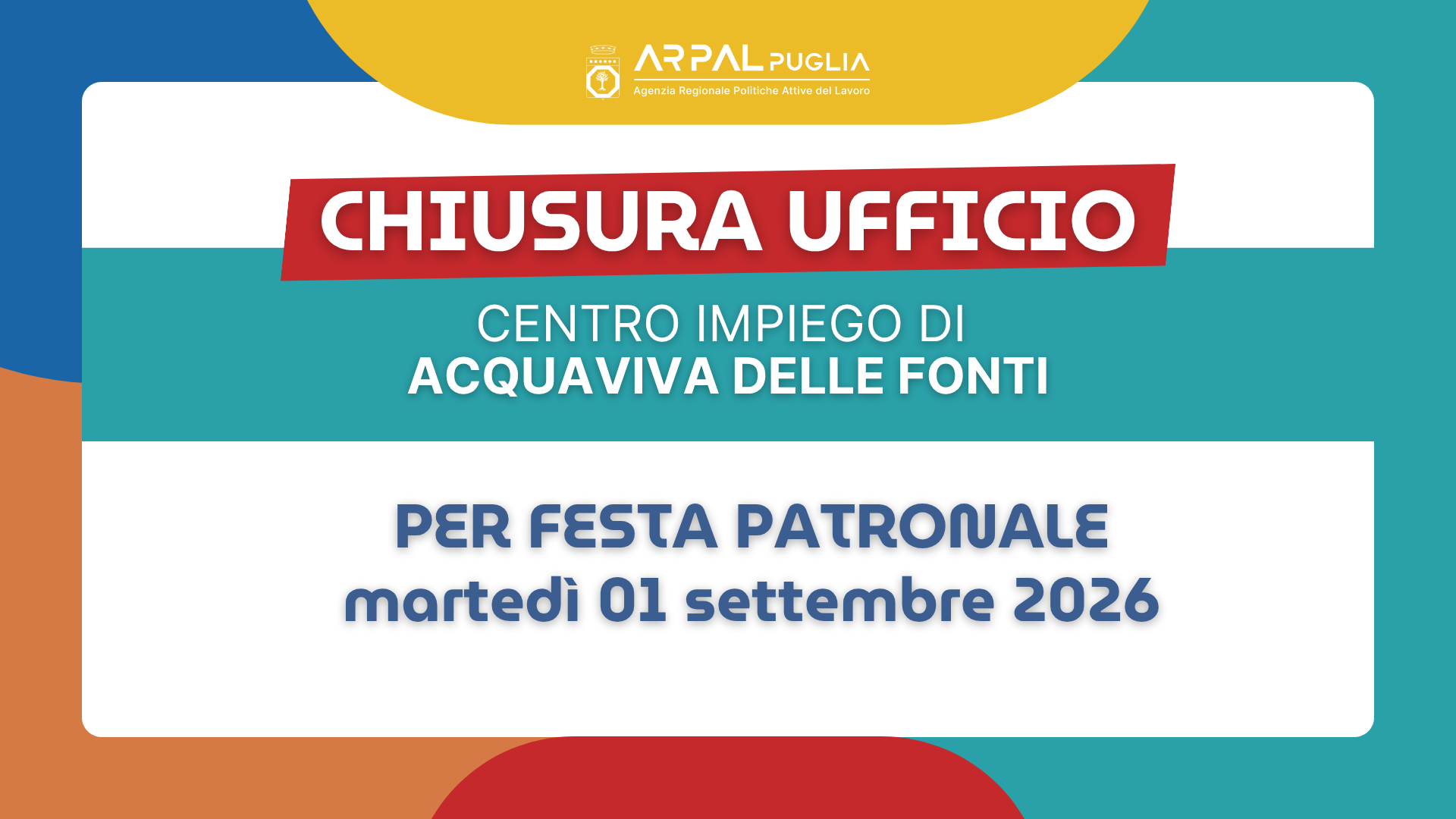 Avviso chiusura cpi Altamura per festa patronale 2026
