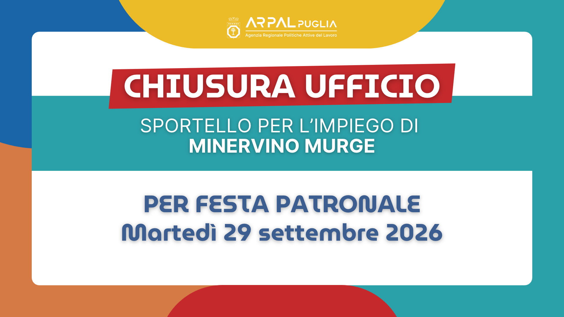 Sportello per l'impiego di Minervino Murge: chiusura per festa patronale