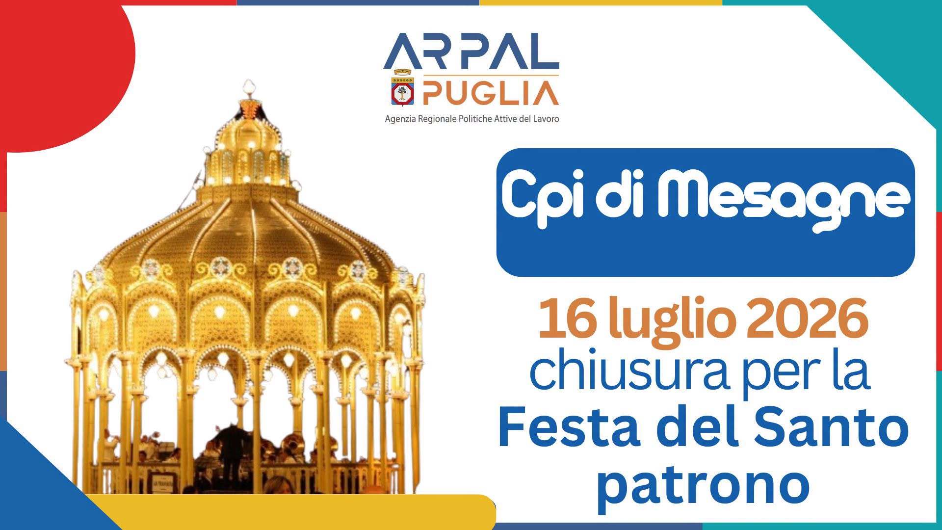 CHIUSURA CENTRO PER L'IMPIEGO DI MESAGNE - 16 LUGLIO 2026