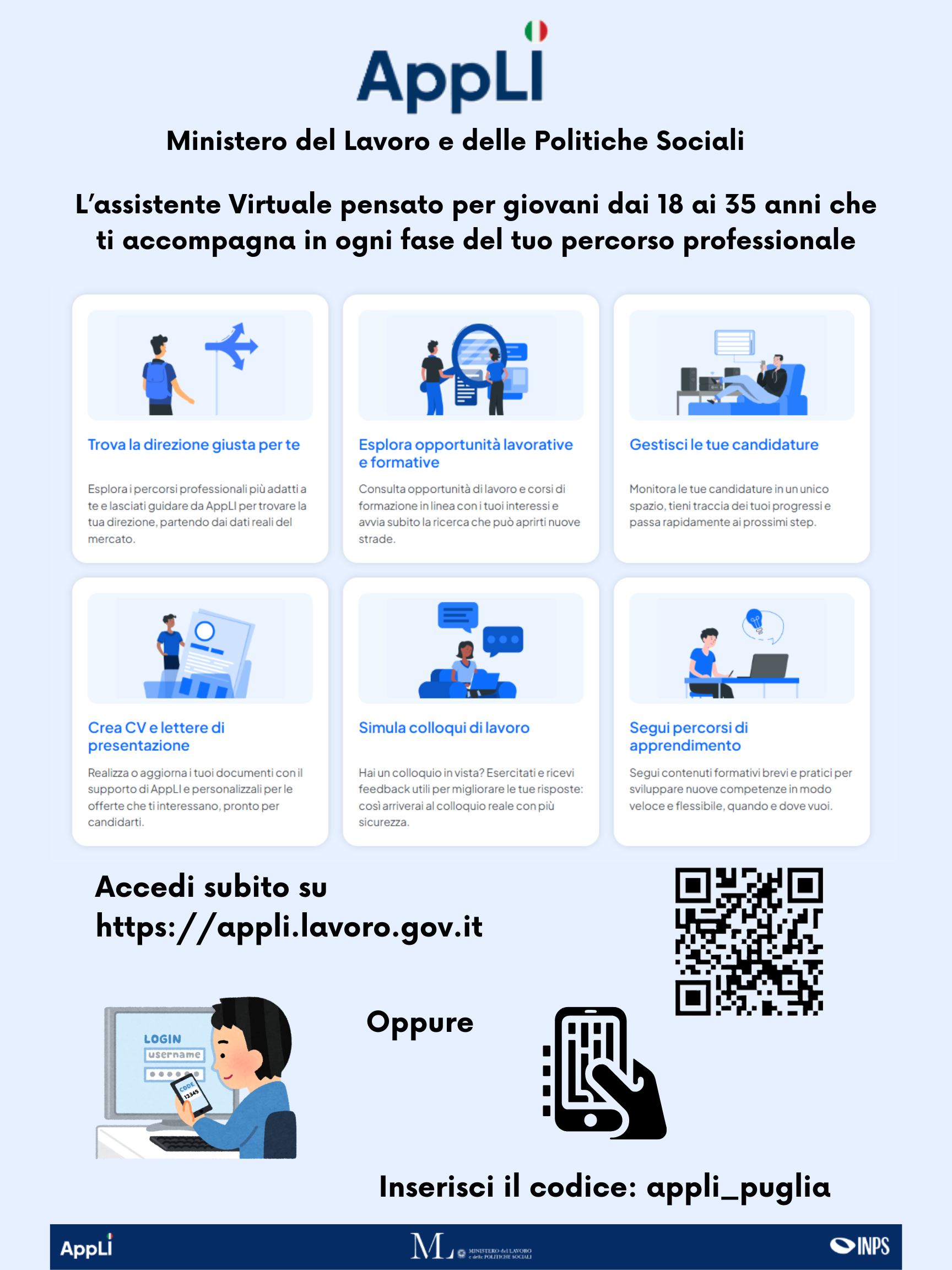 AppLI - L'assistente virtuale pensato per giovani dai 18 ai 35 anni che ti accompagna in ogni fase del tuo percorso professionale.