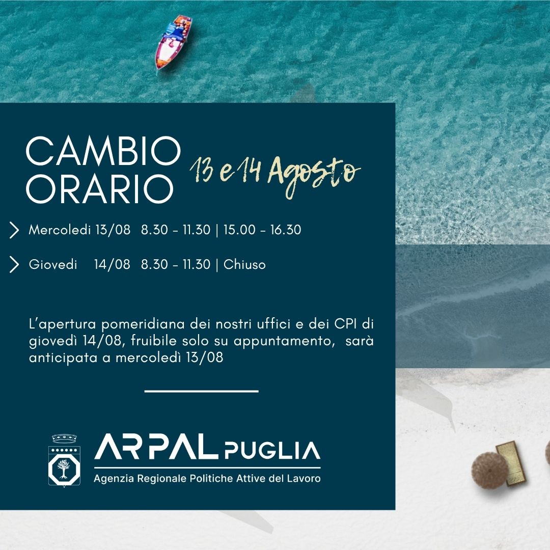 AVVISO CAMBIO ORARIO 13 E 14 AGOSTO