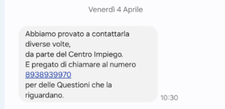 I numeri di telefono 8938939970 e 8958950042 non appartengono ai Centri per l'Impiego.
