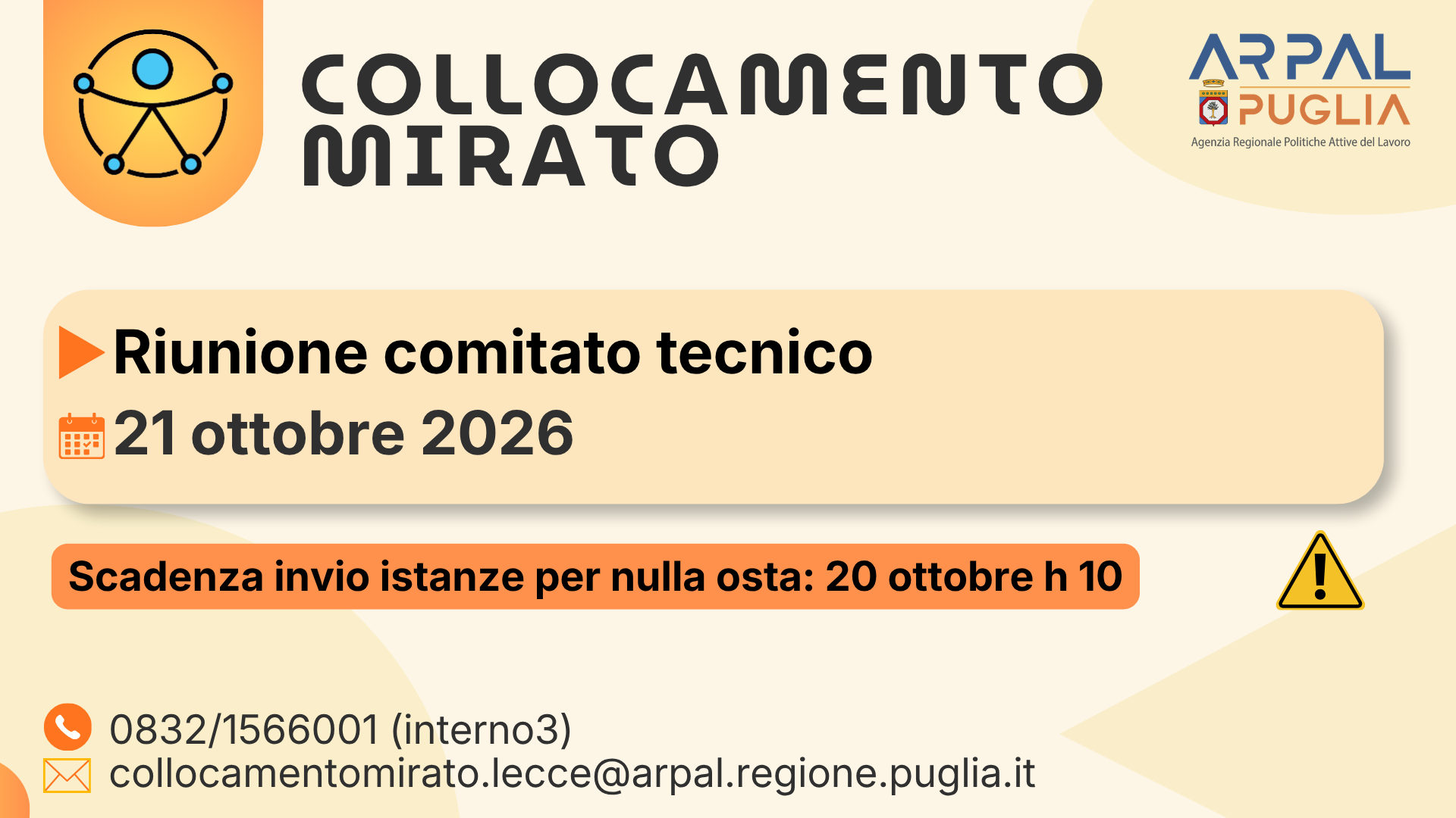 Collocamento mirato: il 21 ottobre la prossima riunione del Comitato Tecnico