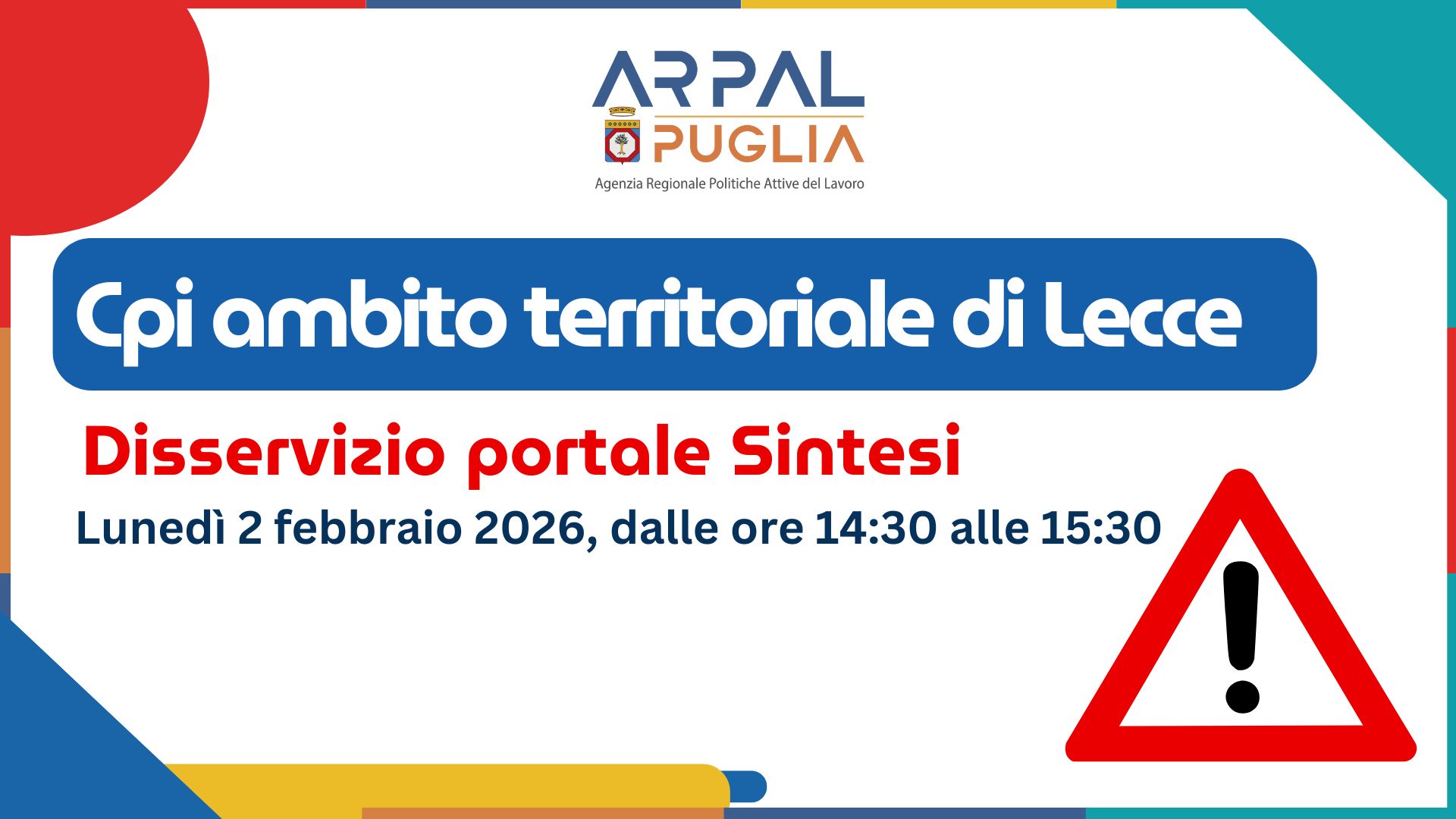 SINTESI Lecce: aggiornamento di sistema il 2 febbraio dalle 14:30 alle 15:30