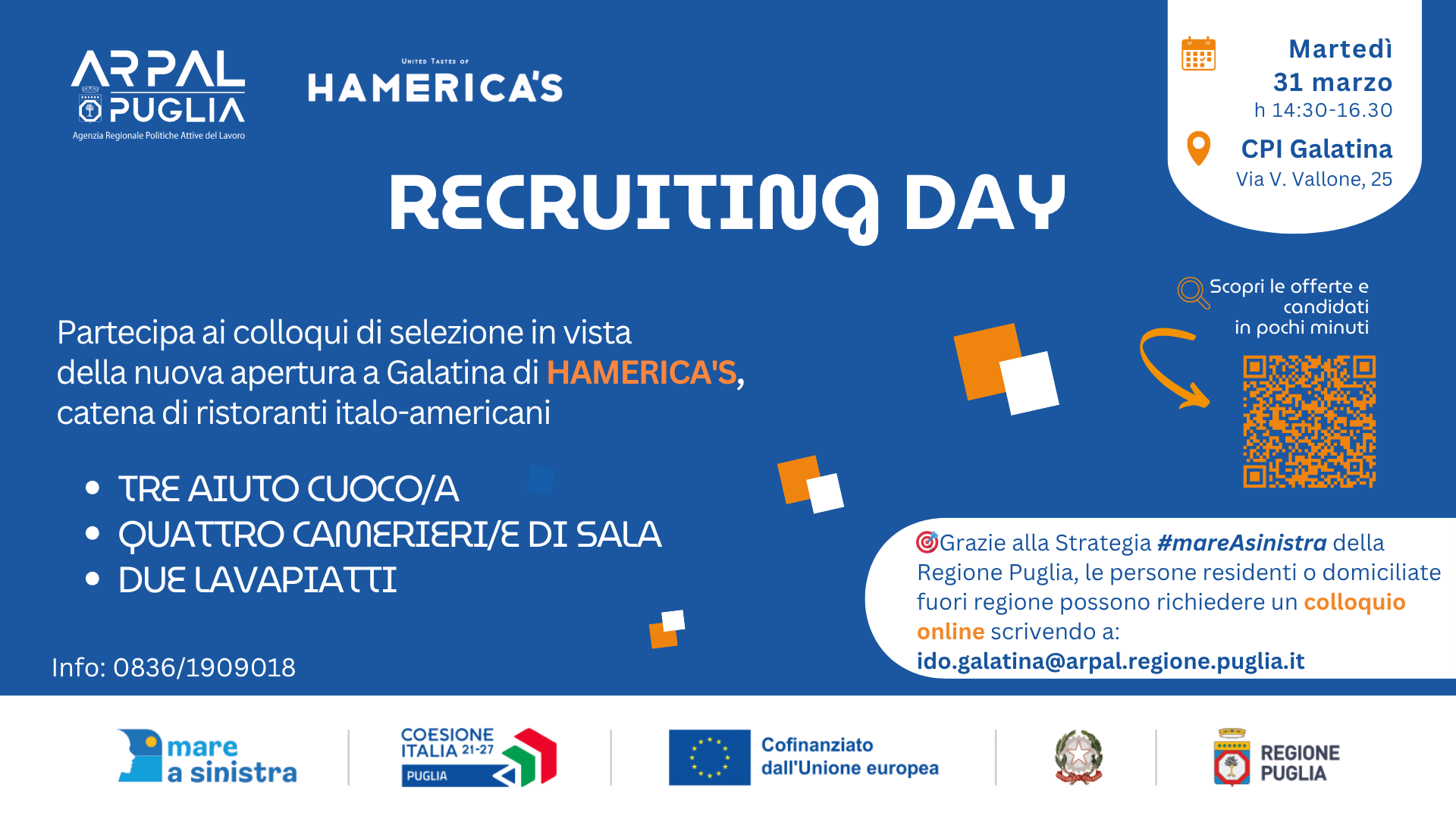 CPI DI GALATINA, RECRUITING DAY IL 31 MARZO : 9 POSTI DISPONIBILI NEL SETTORE RISTORAZIONE