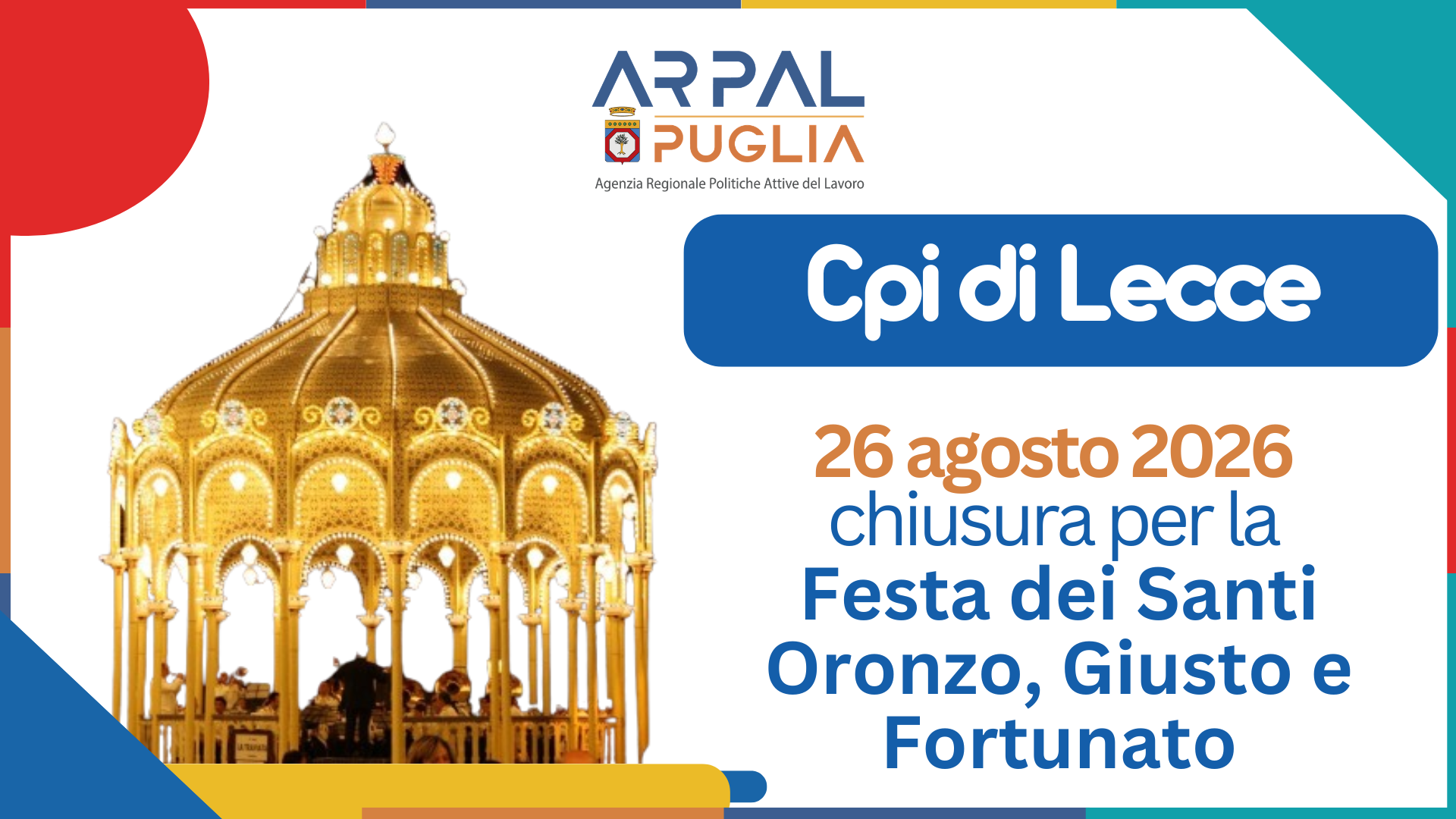 Lecce, il 26 agosto uffici chiusi per festa dei Santi patroni