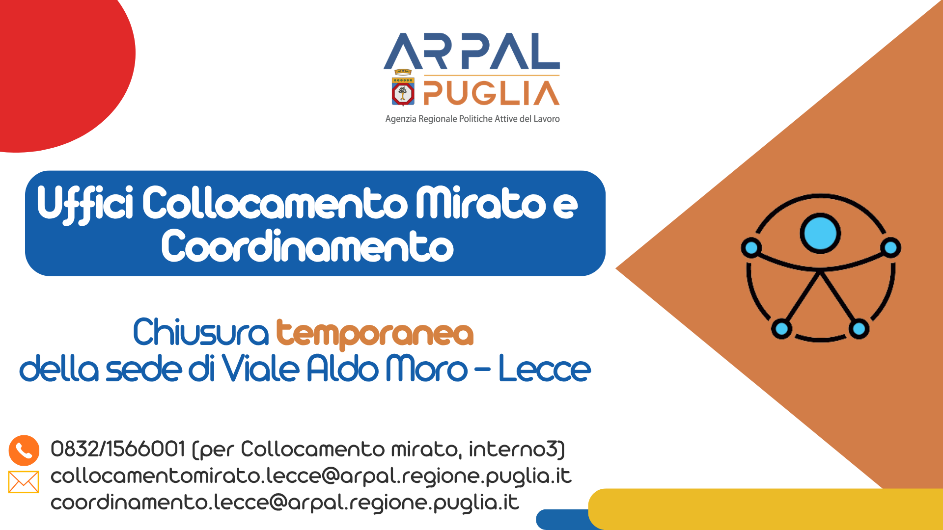 Lecce, Ufficio collocamento mirato e Coordinamento Servizi per l'Impiego: chiusura temporanea della sede di Viale Aldo Moro