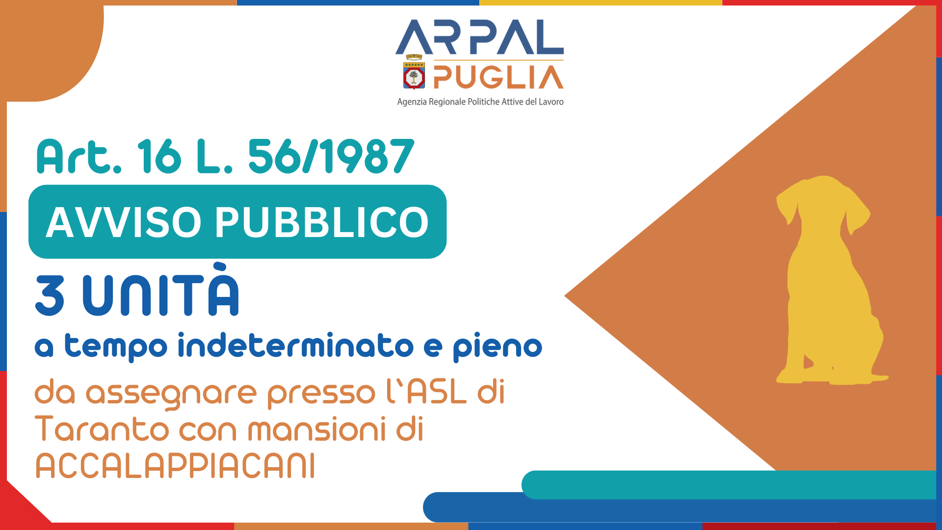 Avviso pubblico di avviamento a selezione  di tre accalappiacani presso l'ASL TA
