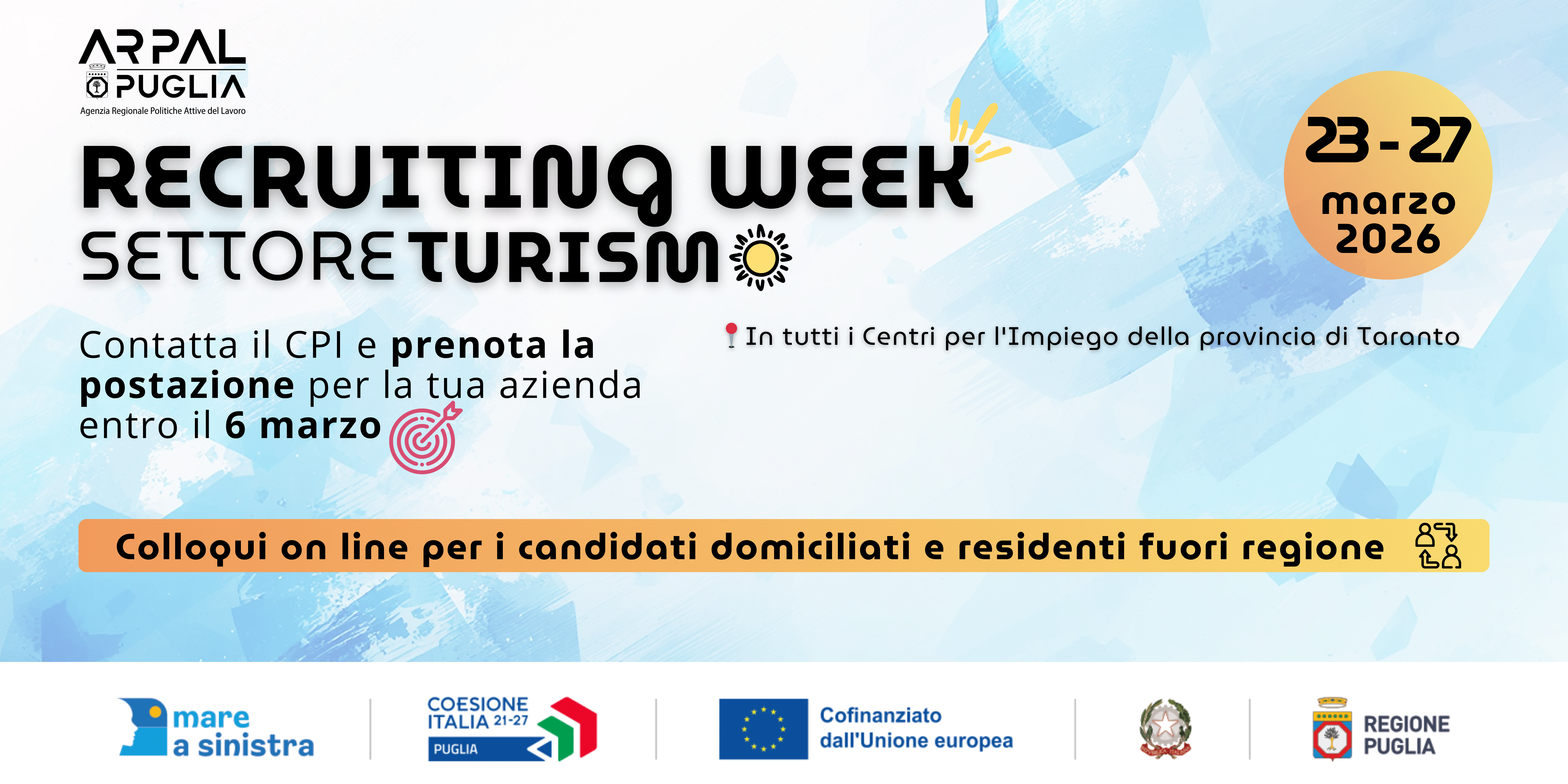 RECRUITING WEEK turismo dal 23 al 27 marzo 2026