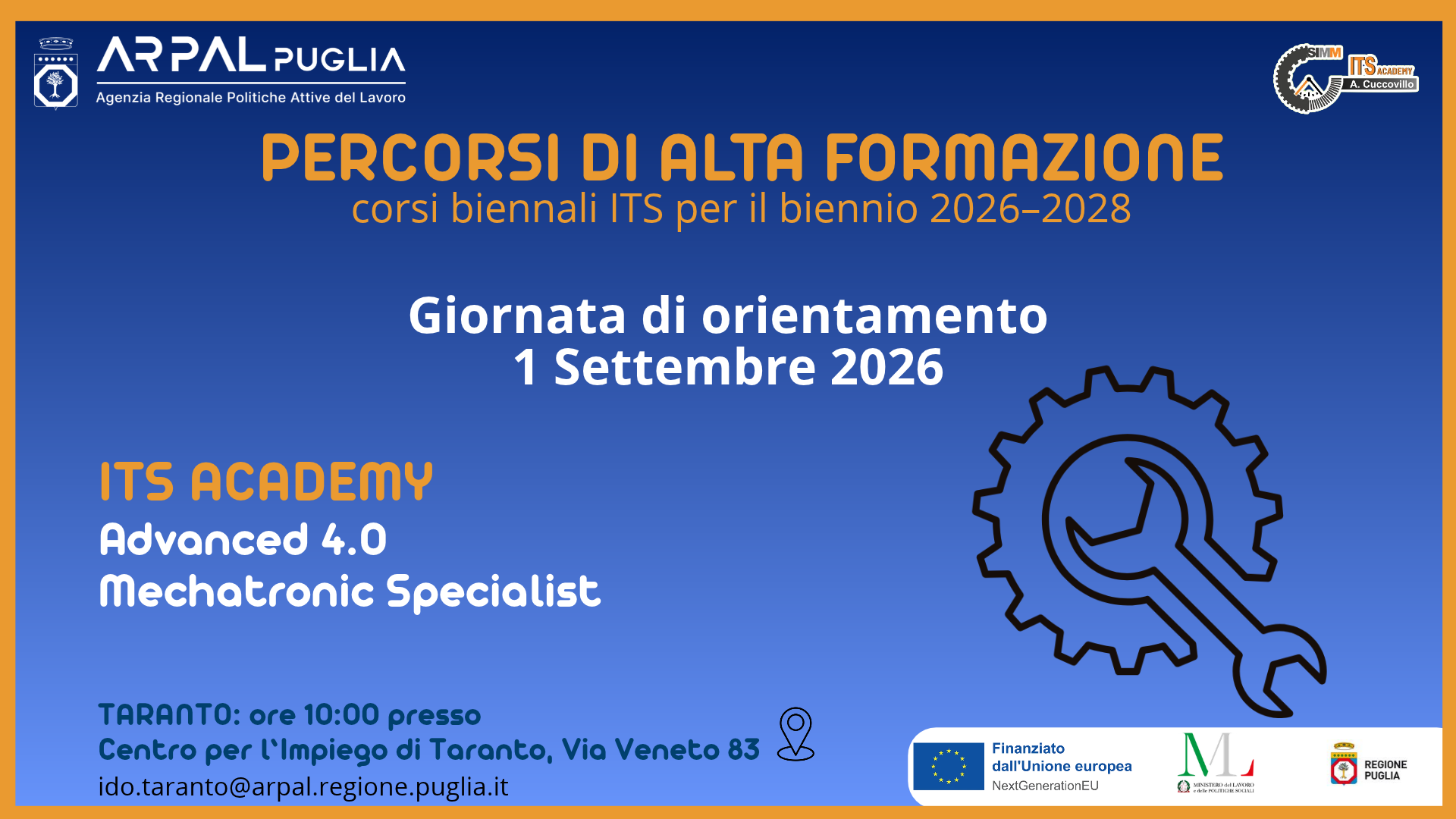  01.09.2026 - 𝗚𝗜𝗢𝗥𝗡𝗔𝗧𝗔 𝗗𝗜 𝗢𝗥𝗜𝗘𝗡𝗧𝗔𝗠𝗘𝗡𝗧𝗢 𝗣𝗘𝗥 𝗣𝗘𝗥𝗖𝗢𝗥𝗦𝗢 𝗗𝗜 𝗔𝗟𝗧𝗔 𝗙𝗢𝗥𝗠𝗔𝗭𝗜𝗢𝗡𝗘: 𝗔𝗗𝗩𝗔𝗡𝗖𝗘𝗗 𝟰.𝟬 - 𝗠𝗘𝗖𝗛𝗔𝗧𝗥𝗢𝗡𝗜𝗖 𝗦𝗣𝗘𝗖𝗜𝗔𝗟𝗜𝗦𝗧